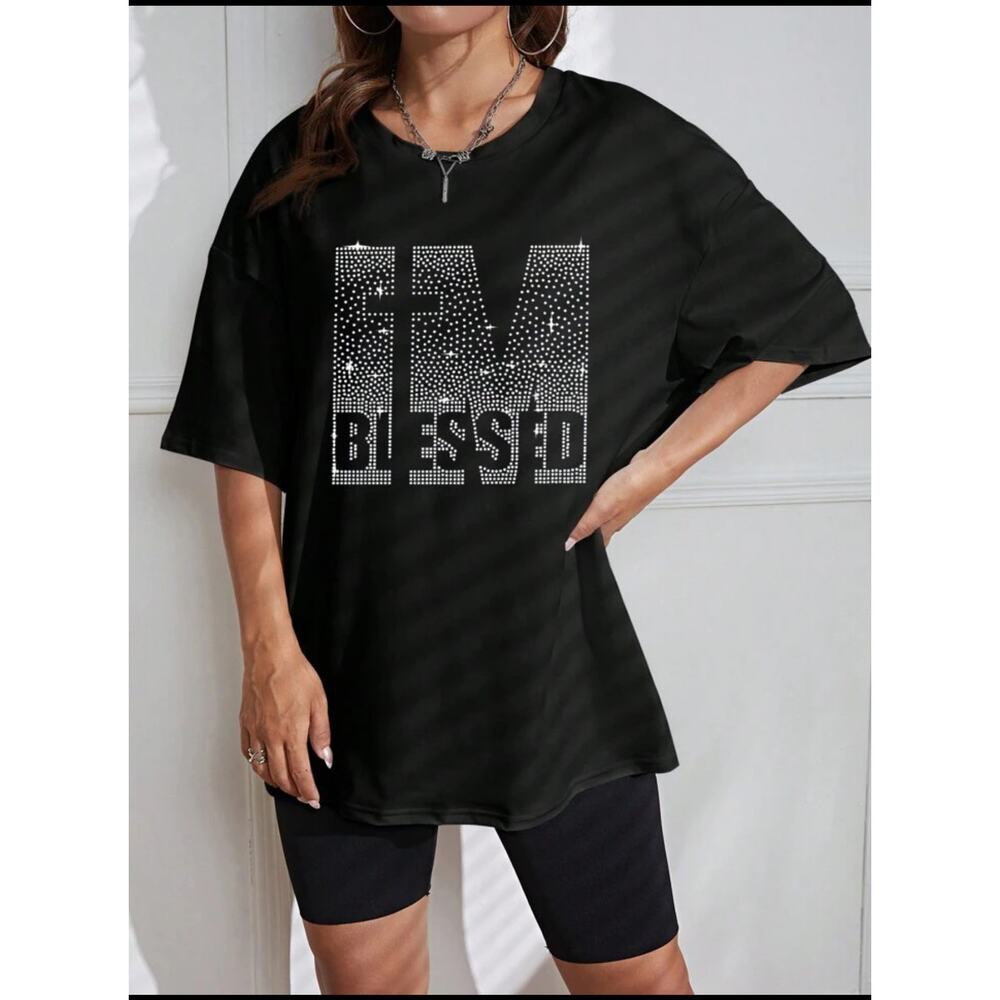 I'm blessed letter black t-shirt 3XL